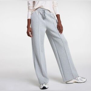 Wide-Leg Drawstring Track Pants - Light Gray.